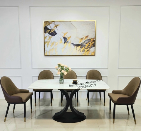 BỘ BÀN ĂN 6 GHẾ MONET MẶT ĐÁ CHÂN SẮT - BBA34