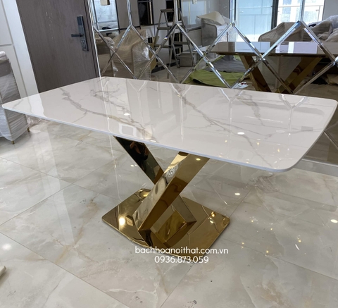 BÀN ĂN MẶT ĐÁ CHÂN INOX MẠ VÀNG - BAMD51