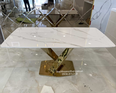 BÀN ĂN MẶT ĐÁ CHÂN INOX MẠ VÀNG - BAMD51