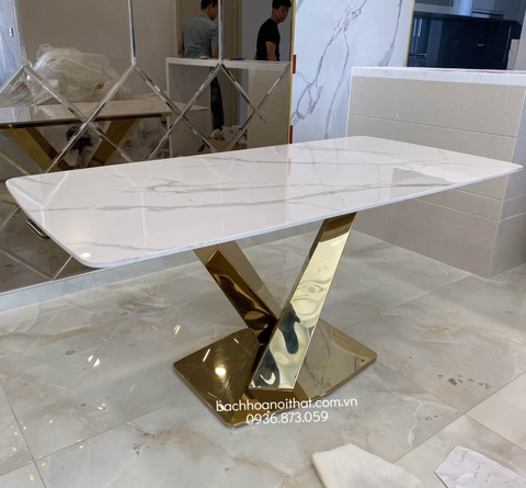 BÀN ĂN MẶT ĐÁ CHÂN INOX MẠ VÀNG - BAMD51