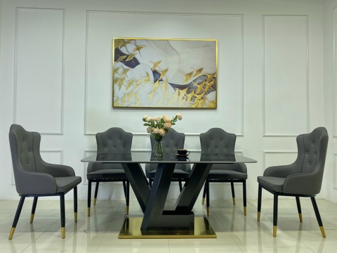 BÀN ĂN MẶT ĐÁ CERAMIC CHÂN LV - BAMD153