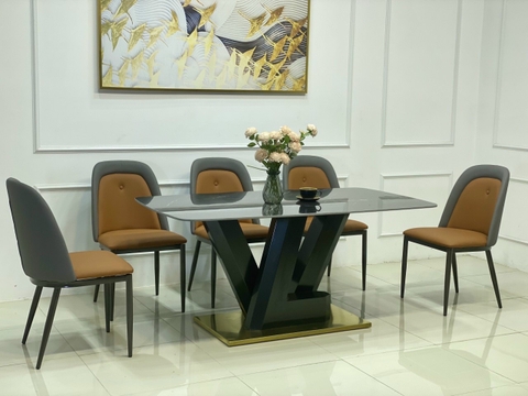 BÀN ĂN MẶT ĐÁ CERAMIC CHÂN LV - BAMD153