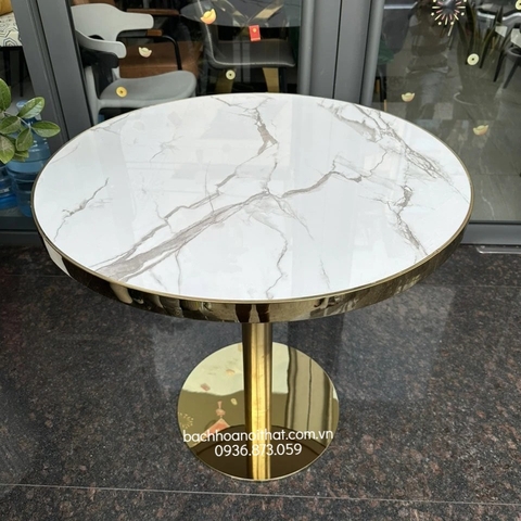 BÀN CAFE MẶT THỦY TINH CHÂN INOX MẠ VÀNG - BCF21