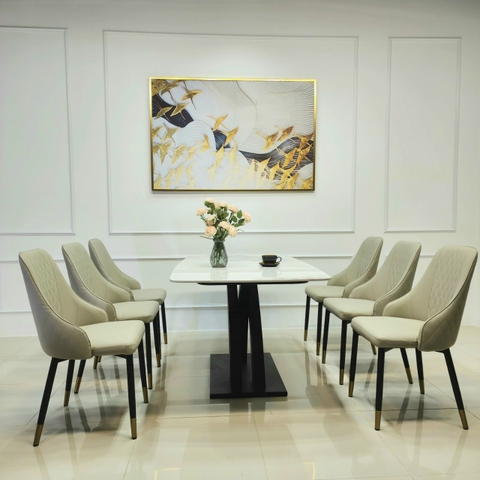 Bộ Bàn Ăn Chân X Cong 6 Ghế Sheraton trám-BBA50