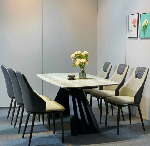 Bộ Bàn Ăn Chân A Sóng 6 Ghế Spot -BBA58