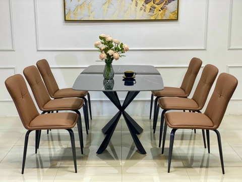 Bộ Bàn Ăn Chân Cộng 6 Ghế Levi -BBA54