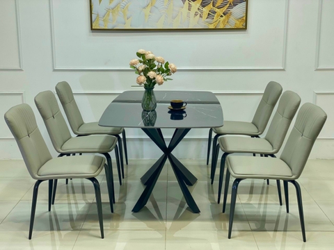 Bộ Bàn Ăn Chân Cộng 6 Ghế Levi -BBA54
