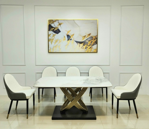 Bộ Bàn Ăn Chân Vòng Mạ 6 Ghế Monet -BBA55