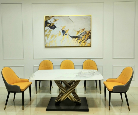 Bộ Bàn Ăn Chân Vòng Mạ 6 Ghế Monet -BBA55