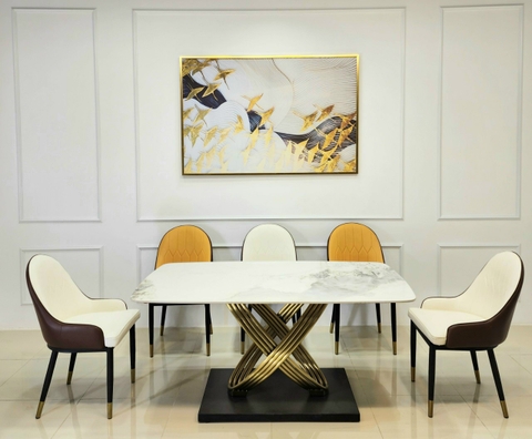 Bộ Bàn Ăn Chân Vòng Mạ 6 Ghế Monet -BBA55