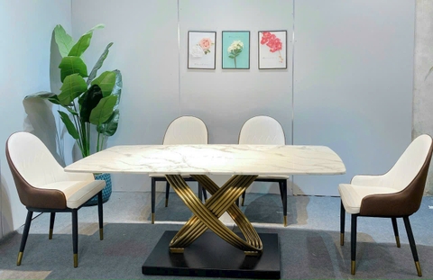 Bộ Bàn Ăn Chân Vòng Mạ 6 Ghế Monet -BBA55