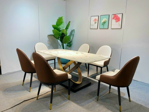 Bộ Bàn Ăn Chân Vòng Mạ 6 Ghế Monet -BBA55