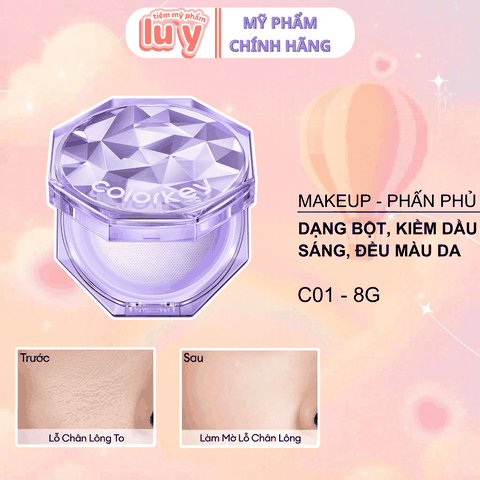 Phấn Phủ Dạng Bột Colorkey Vỏ Tím #C01 - Làm Sáng, Đều Màu Da