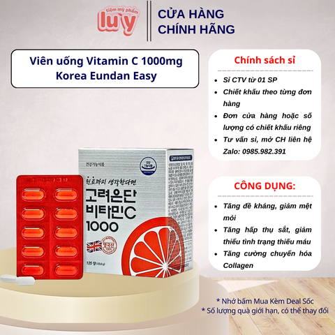 Viên uống Vitamin C 1000mg Korea Eundan Easy [Cty - Free VAT]