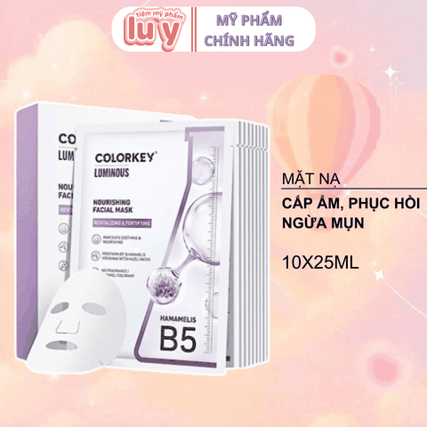 [Hộp 10 Miếng] Mặt Nạ Colorkey Luminous B5 25ML Tím Ngừa Mụn