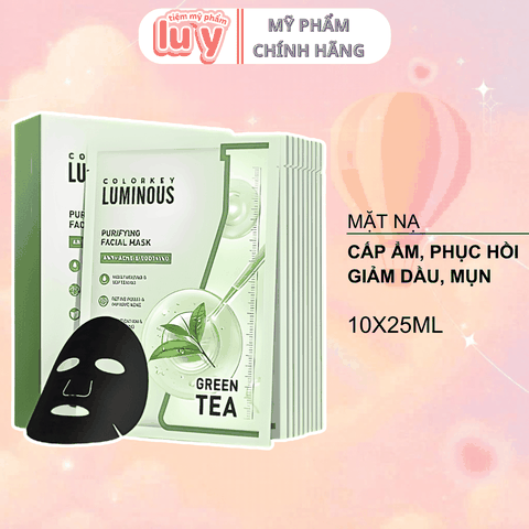 [Hộp 10 Miếng] Mặt Nạ Colorkey Luminous 25ML Tea Tree Giảm Dầu Mụn