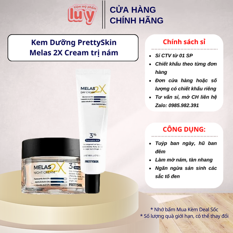 Kem Dưỡng PrettySkin Dưỡng Trắng, Mờ Nám Melas 2X - Tuýp Ban Ngày