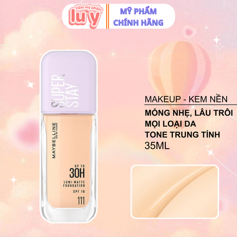 Kem Nền Maybelline Superstay #111 Lumi Matte 30H Foundation Bắt Sáng Che Phủ Siêu Nhẹ