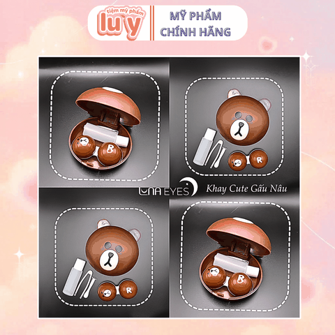 Khay Gương Lens Hình Gấu Nâu Kute + Dụng Cụ Đeo