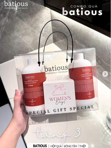 Cặp Gội Xả Batious 960ml Đỏ (Kèm Túi + Bông)