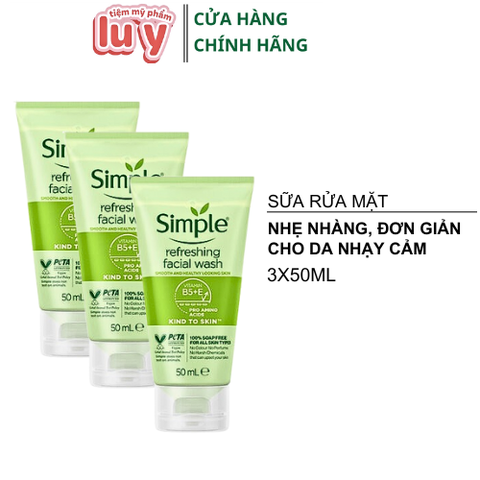 [Mini] Combo 3 Tuýp Sữa Rửa Mặt Simple 3x50ml [Hàng Cty - Free VAT]