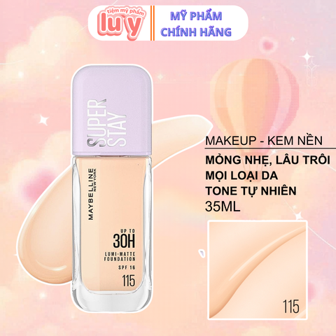 Kem Nền Maybelline Superstay #115 Lumi Matte 30H Foundation Bắt Sáng Che Phủ Siêu Nhẹ