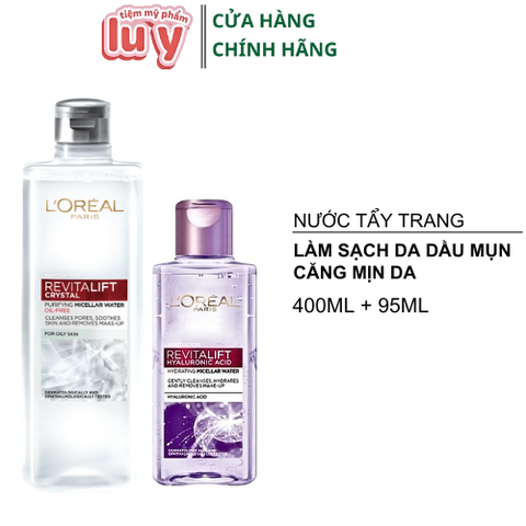 Combo Nước Tẩy Trang LOreal Làm Sạch Cho Da Dầu 400ml + Căng Mịn Da 95ml [Hàng Công Ty + Full VAT]