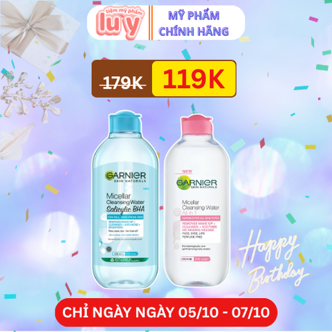 Nước Tẩy Trang Garnier Xanh Dương Cho Da Dầu Mụn 400ml