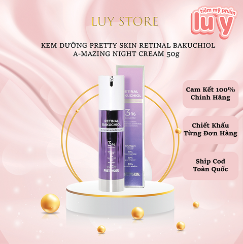 Kem Dưỡng Da mặt PrettySkin 50g Retinol Bakuchiol A-Mazing Night Có Tem Phụ,