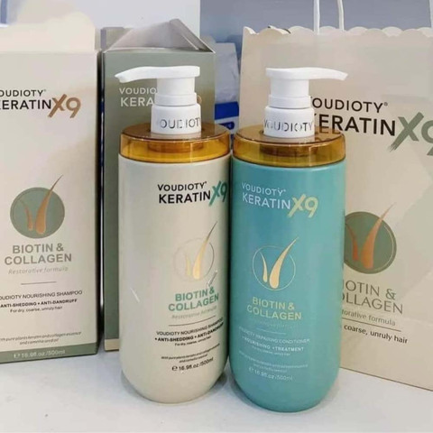 Cặp Gội Xả Siêu Phục Hồi Voudioty Keratin X9 Biotin & Collagen 500ml [Cty - Full VAT]