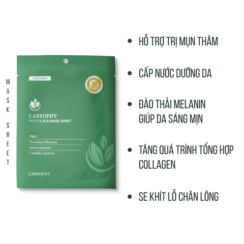 Mặt Nạ Rau Má Caryophy Dưỡng Ẩm, Trắng Da, Giảm Thâm Mụn