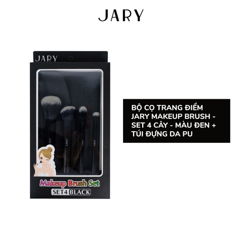 Bộ Cọ Trang Điểm JARY MAKEUP BRUSH - Sét 4 Cây - Màu Đen + Túi Đựng Da Pu [Cty - Full VAT]