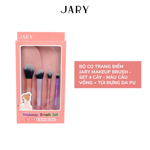 Bộ Cọ Trang Điểm JARY MAKEUP BRUSH - Sét 4 Cây - Màu Hồng + Túi Đựng Da Pu [Cty - Full VAT]