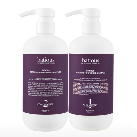 Sét Quà Cặp Gội Xả Batious 500ml Tím Phục Hồi Tóc (+ Bông Tắm + Túi) [Hàng Cty - Free VAT]