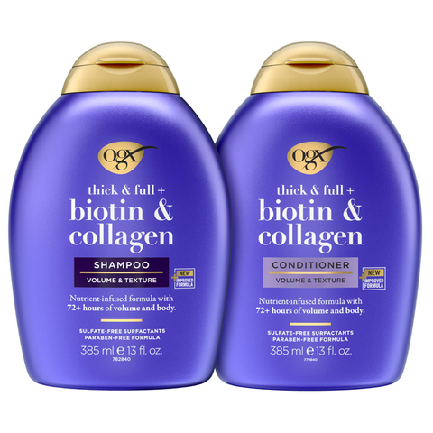 Cặp Dầu Gội - Xả OGX Biotin & Collagen Tím Làm Dày Tóc 2x385ML [Hàng Cty - Free VAT]