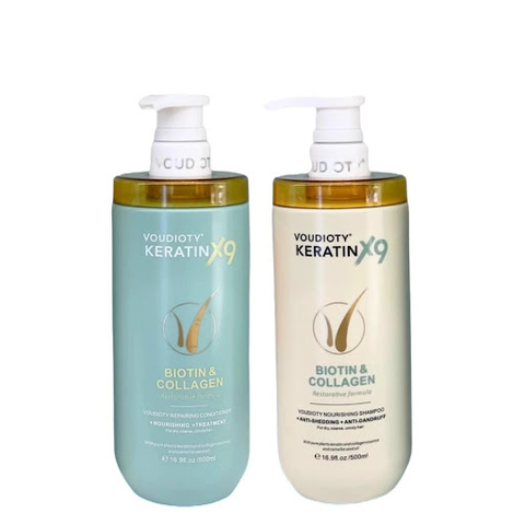 Cặp Gội Xả Siêu Phục Hồi Voudioty Keratin X9 Biotin & Collagen 500ml