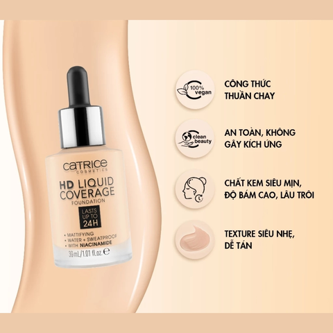 Kem Nền Catrice HD Liquid Coverage #002 - Trắng Sáng