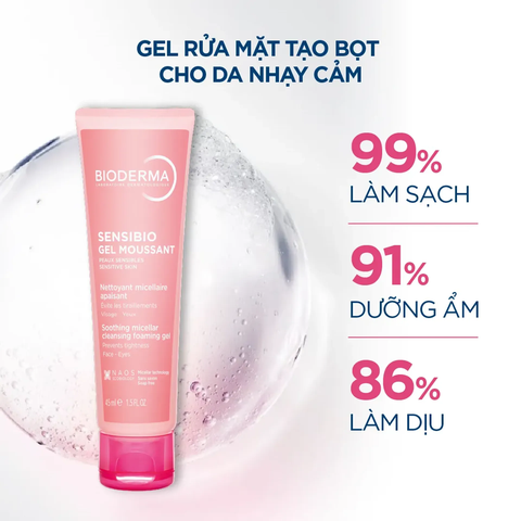 Sữa Rửa Mặt Tạo Bọt Cho Da Nhạy Cảm Bioderma Sensibio Gel Moussant 45ML