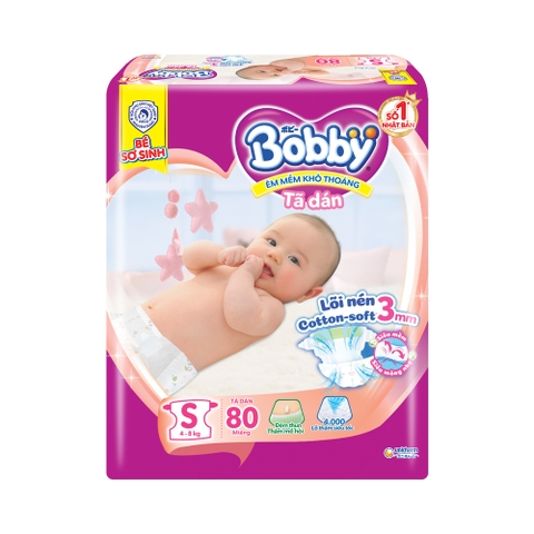 Tã dán Bobby siêu thấm - khô thoáng S80