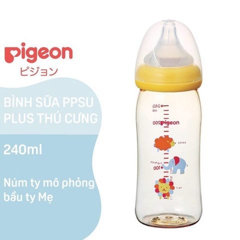 Bình sữa Pigeon SofTouch Plus PPSU thú cưng 240ml
