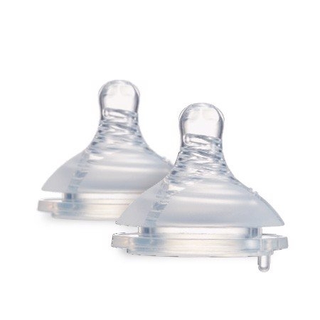 Núm vú cổ rộng silicone siêu mềm dòng chảy tròn S - 2 cái Natural KuKu