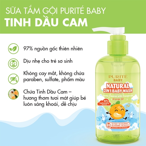 Purite Baby tắm gội thiên nhiên tinh dầu cam 500ml