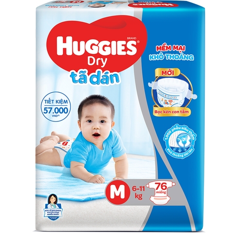 Tã dán Huggies Dry size M 76 miếng (6-11kg)