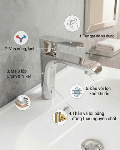 Vòi Chậu Lavabo 1 lỗ Nóng - Lạnh _OB_163