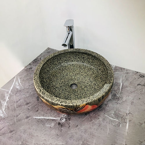 Chậu Gốm Hoa Đỏ Chấm Tiêu Đen