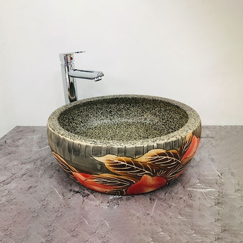 Chậu Gốm Hoa Đỏ Chấm Tiêu Đen