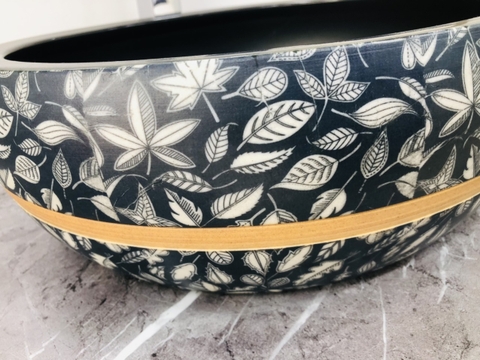 Chậu Gốm Lá Xanh Than 096