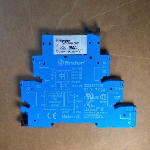Đế relay Finder 93.01.7.024 24VDC, 6A-250V, DIN rail 35mm (34.51.7.024.0000)