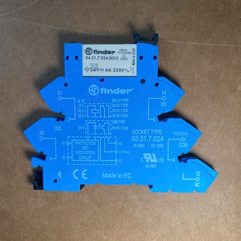 Đế relay Finder 93.51.7.024 24VDC, 6A-250V không vít