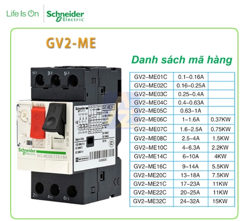 Aptomat bảo vệ động cơ Schneider GV2ME Series